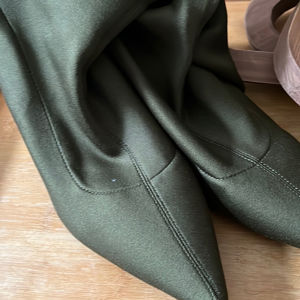 Zara army green booties with a small silver decor heel